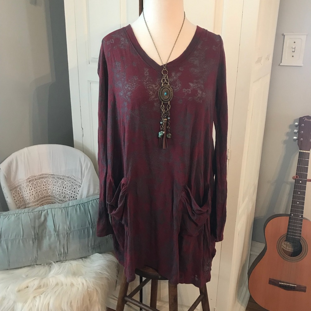 Chalet V neck Brick Grey Tunic Burnout USA